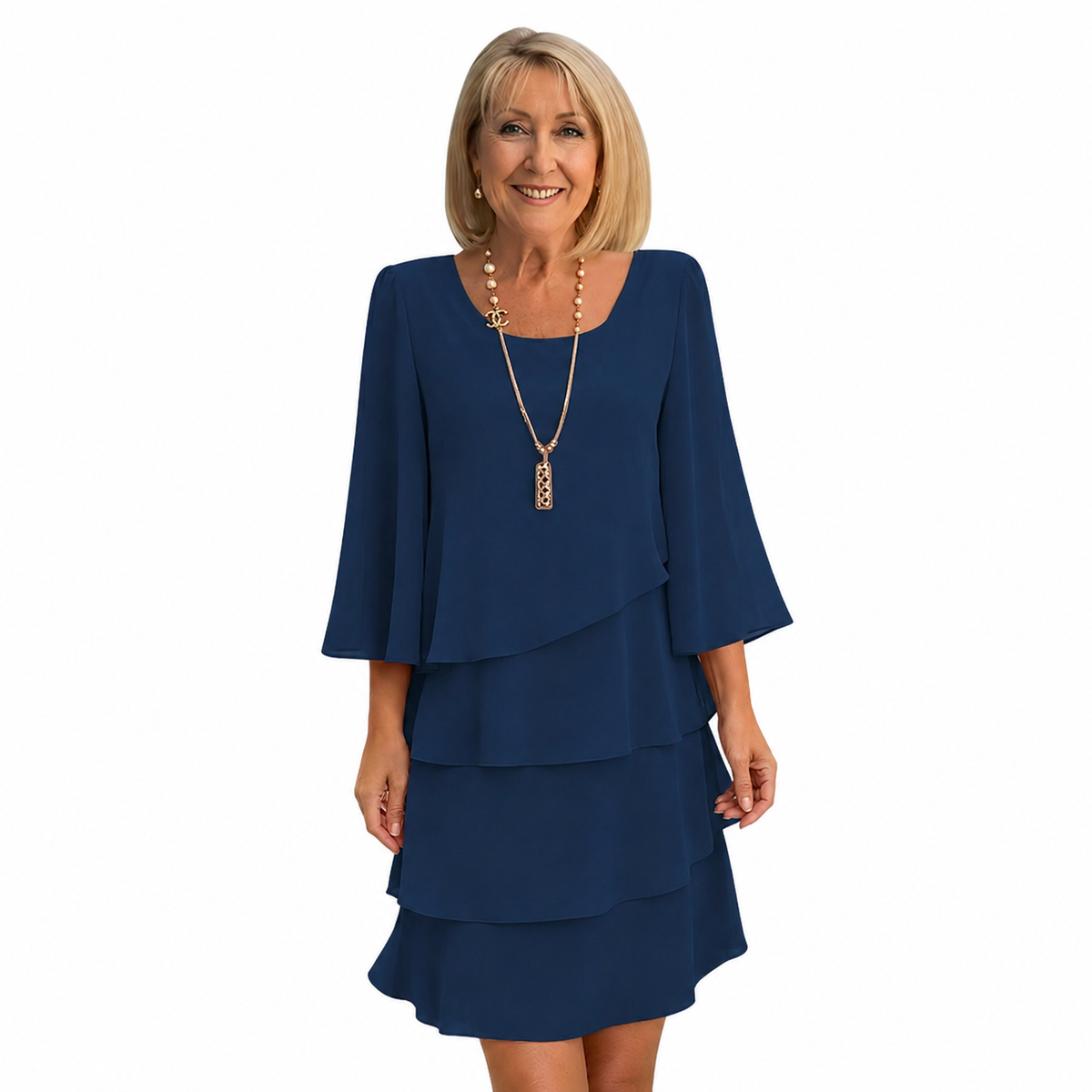 Women's Layered Chiffon Knee-Length Dress
