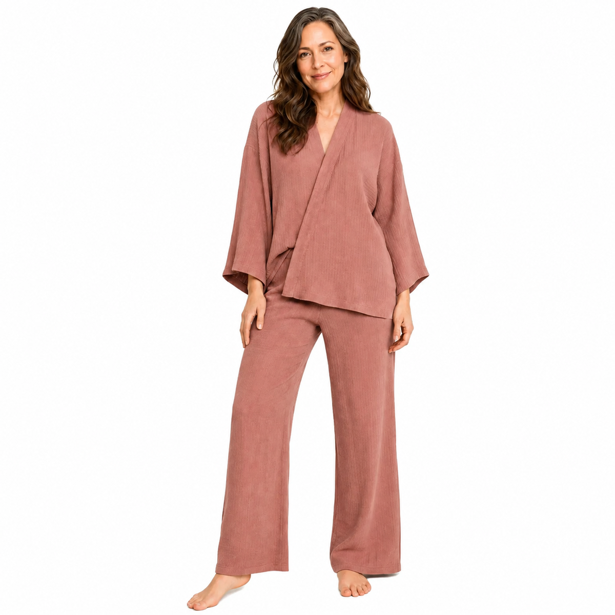 Women's Crinkle Cotton Tie-Waist Relaxed Fit Pajama Set