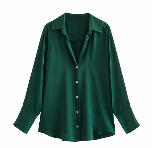 Women's Oversized Button-Up Blouse Relaxed Fit Shirt