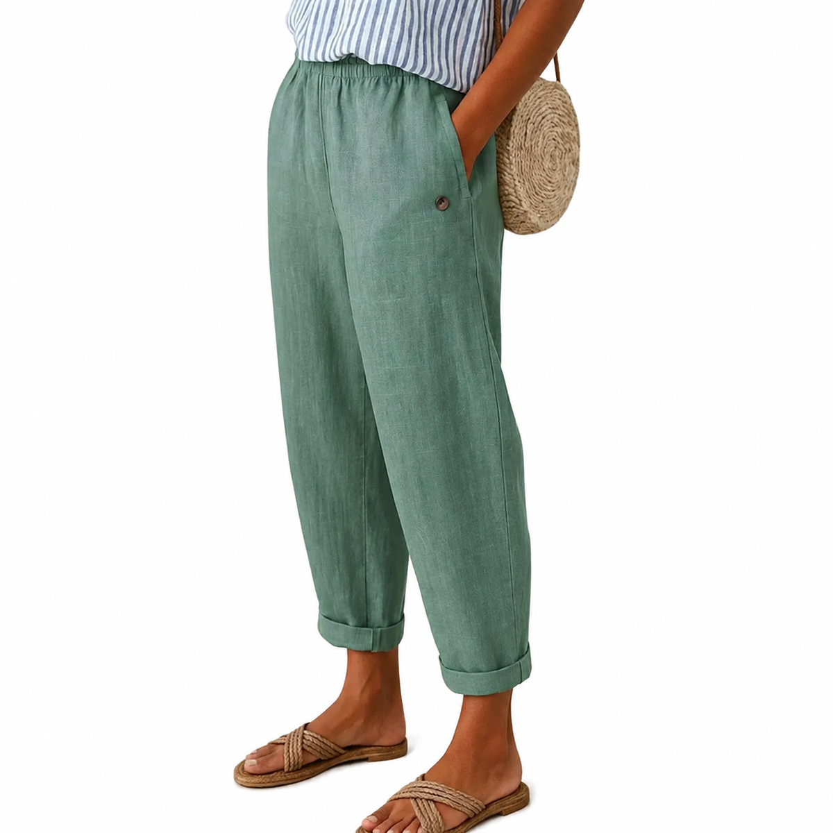 Women's Relaxed Cotton Blend Straight-Leg Trousers