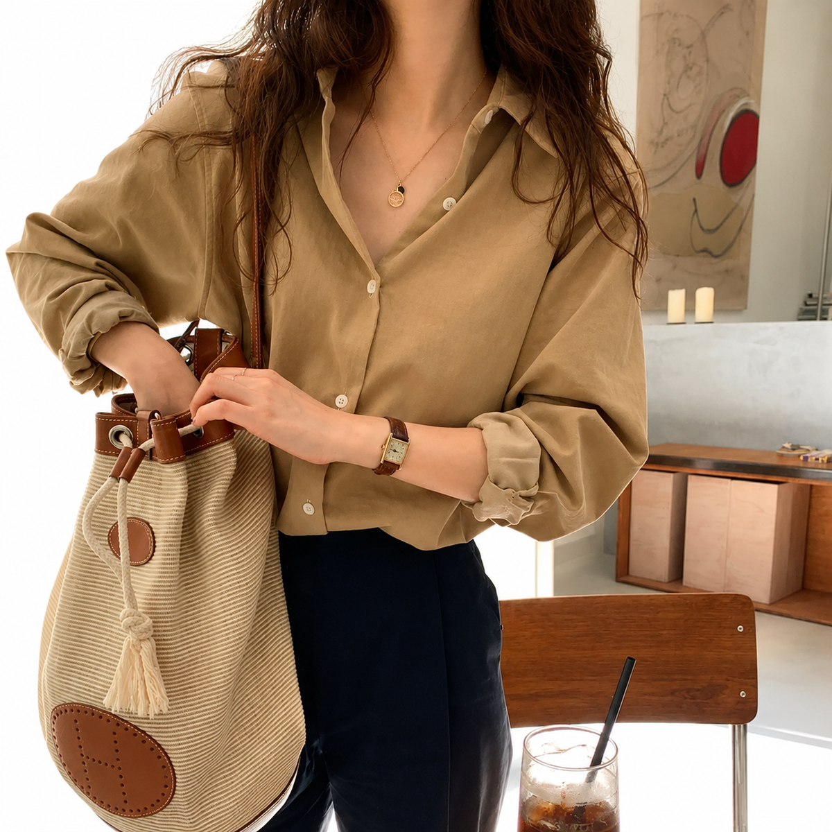 Women's Oversized Button-Up Blouse Relaxed Fit Shirt