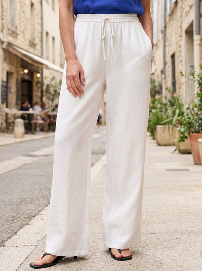 Women's 100% Linen Drawstring Straight-Leg Pants