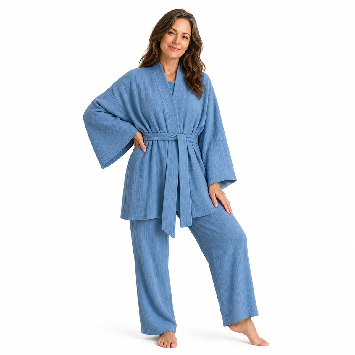 Women's Crinkle Cotton Tie-Waist Relaxed Fit Pajama Set