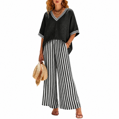 Women's Cotton-Linen Striped Two-Piece Set