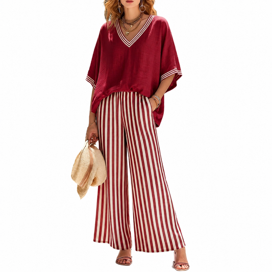Women's Cotton-Linen Striped Two-Piece Set