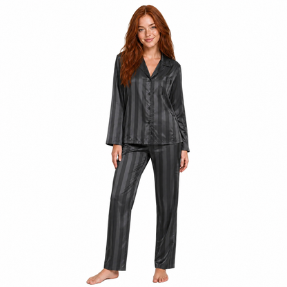 Women's Satin Pajama Set Long Sleeve Top & Pants