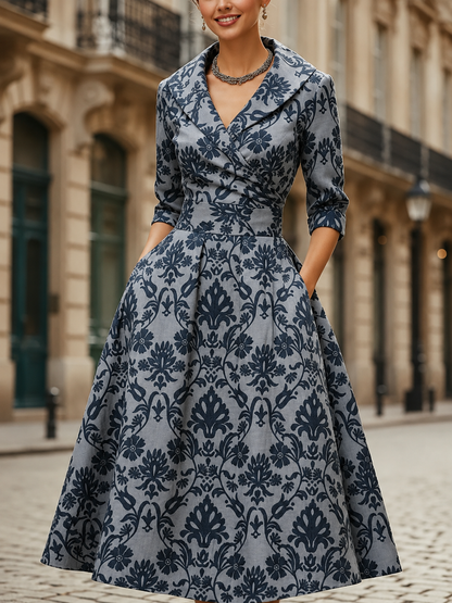 Women's Floral Midi Dress – Elegant Structured Fit
