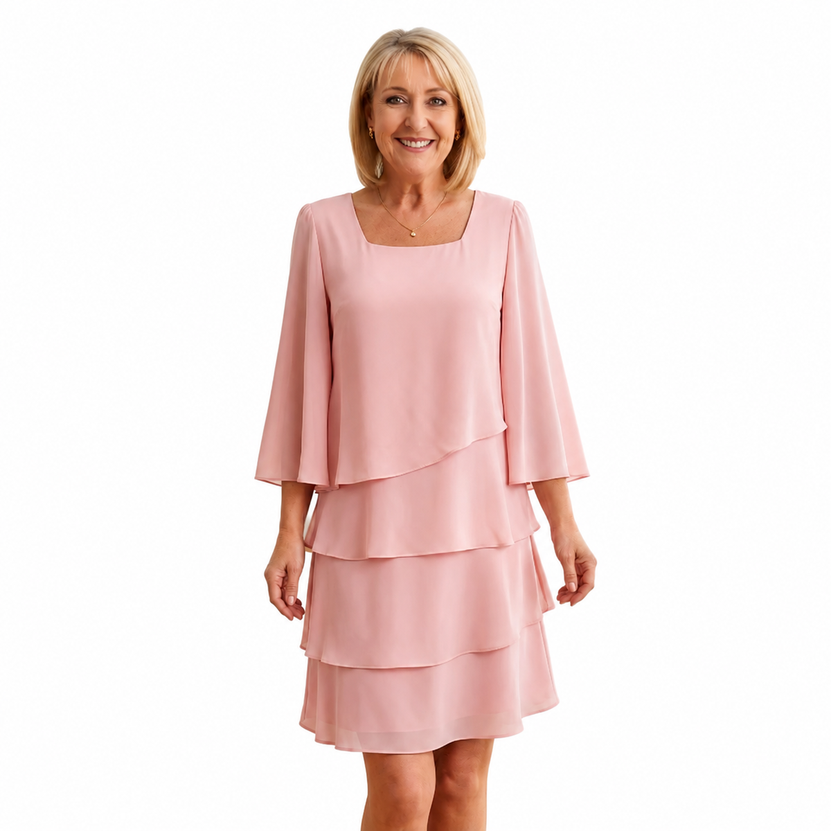 Women's Layered Chiffon Knee-Length Dress