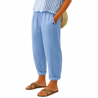 Women's Relaxed Cotton Blend Straight-Leg Trousers