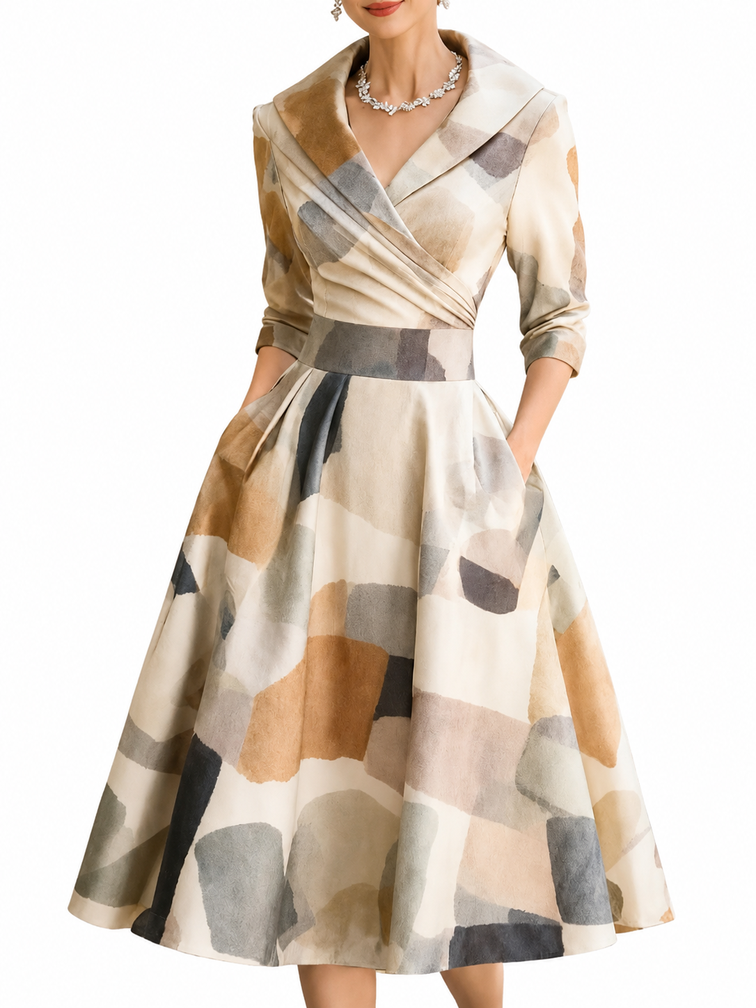 Women's Floral Midi Dress – Elegant Structured Fit