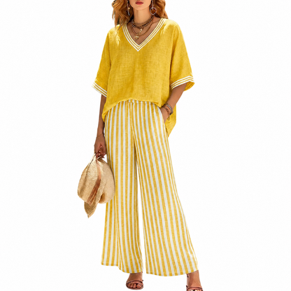 Women's Cotton-Linen Striped Two-Piece Set