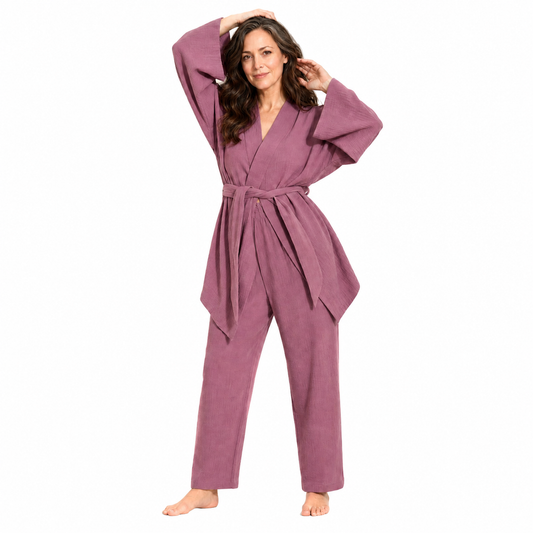Women's Crinkle Cotton Tie-Waist Relaxed Fit Pajama Set
