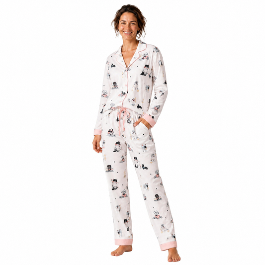 Women's Cotton Dog Print Long Sleeve Pajama Set