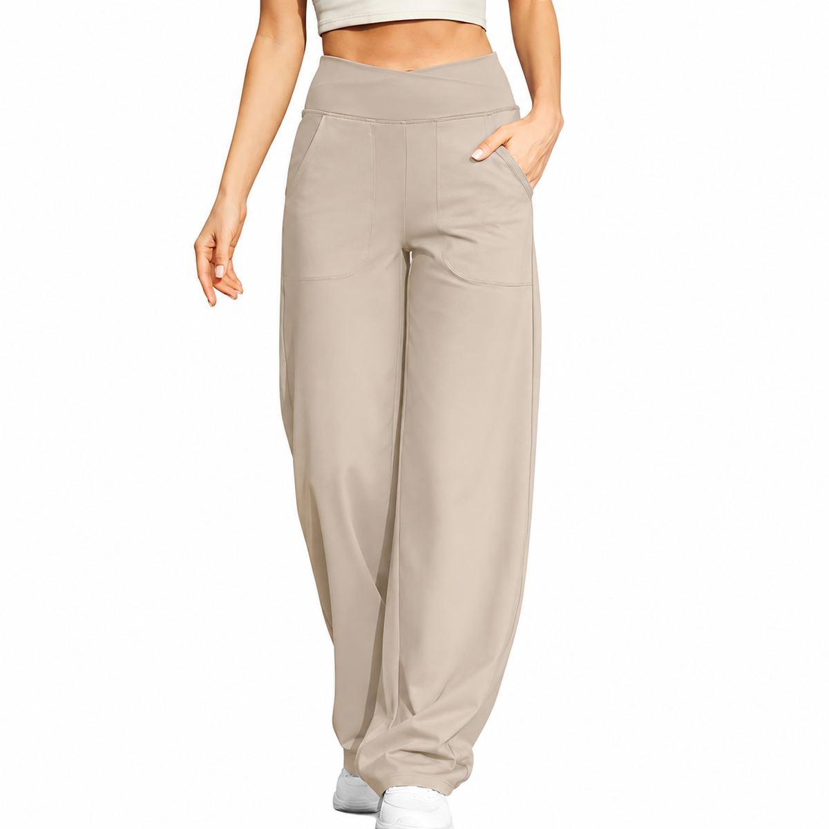 Women's High-Waist Wide-Leg Stretch Pants
