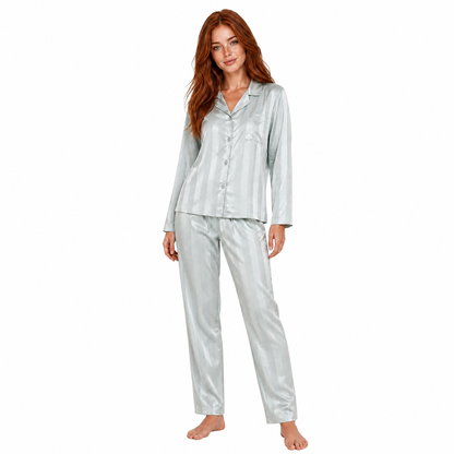 Women's Satin Pajama Set Long Sleeve Top & Pants