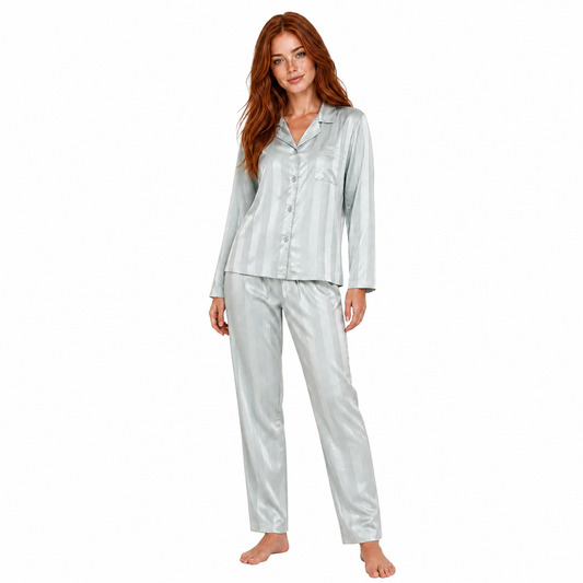 Women's Satin Pajama Set Long Sleeve Top & Pants