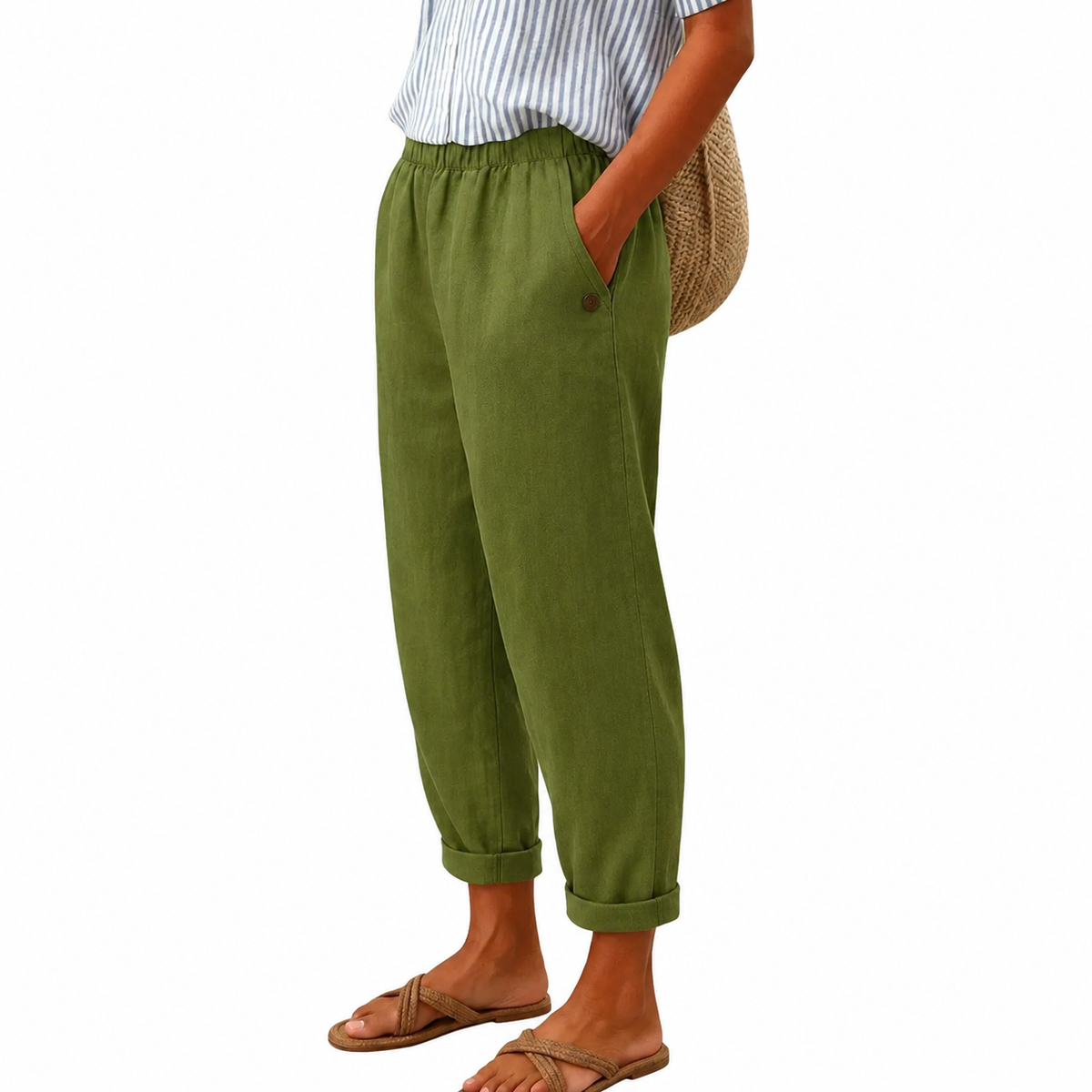 Women's Relaxed Cotton Blend Straight-Leg Trousers