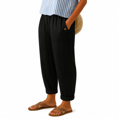 Women's Relaxed Cotton Blend Straight-Leg Trousers