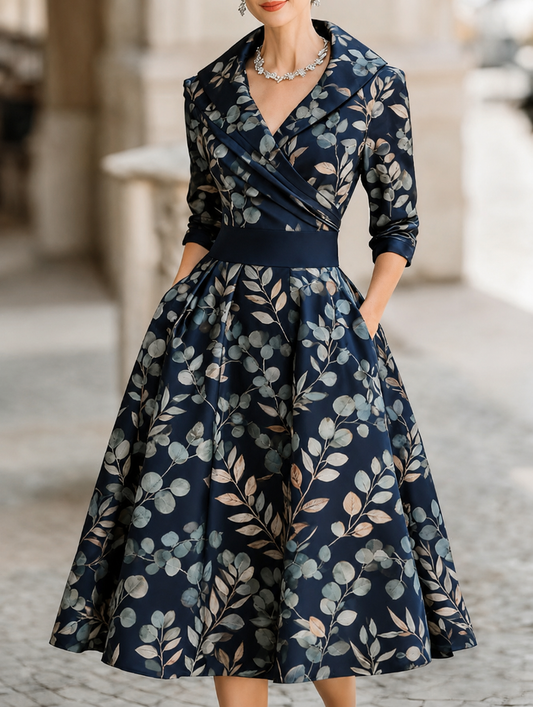 Women's Floral Midi Dress – Elegant Structured Fit