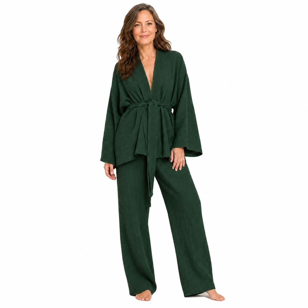 Women's Crinkle Cotton Tie-Waist Relaxed Fit Pajama Set