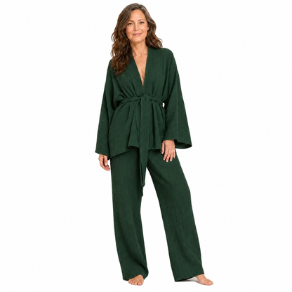 Women's Crinkle Cotton Tie-Waist Relaxed Fit Pajama Set