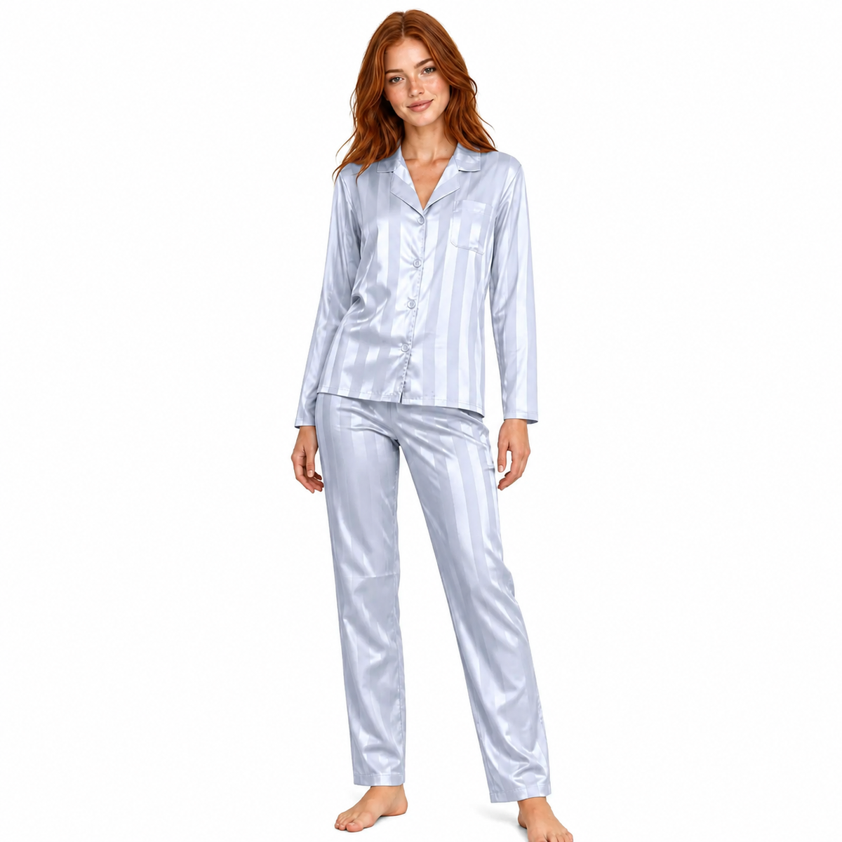 Women's Satin Pajama Set Long Sleeve Top & Pants