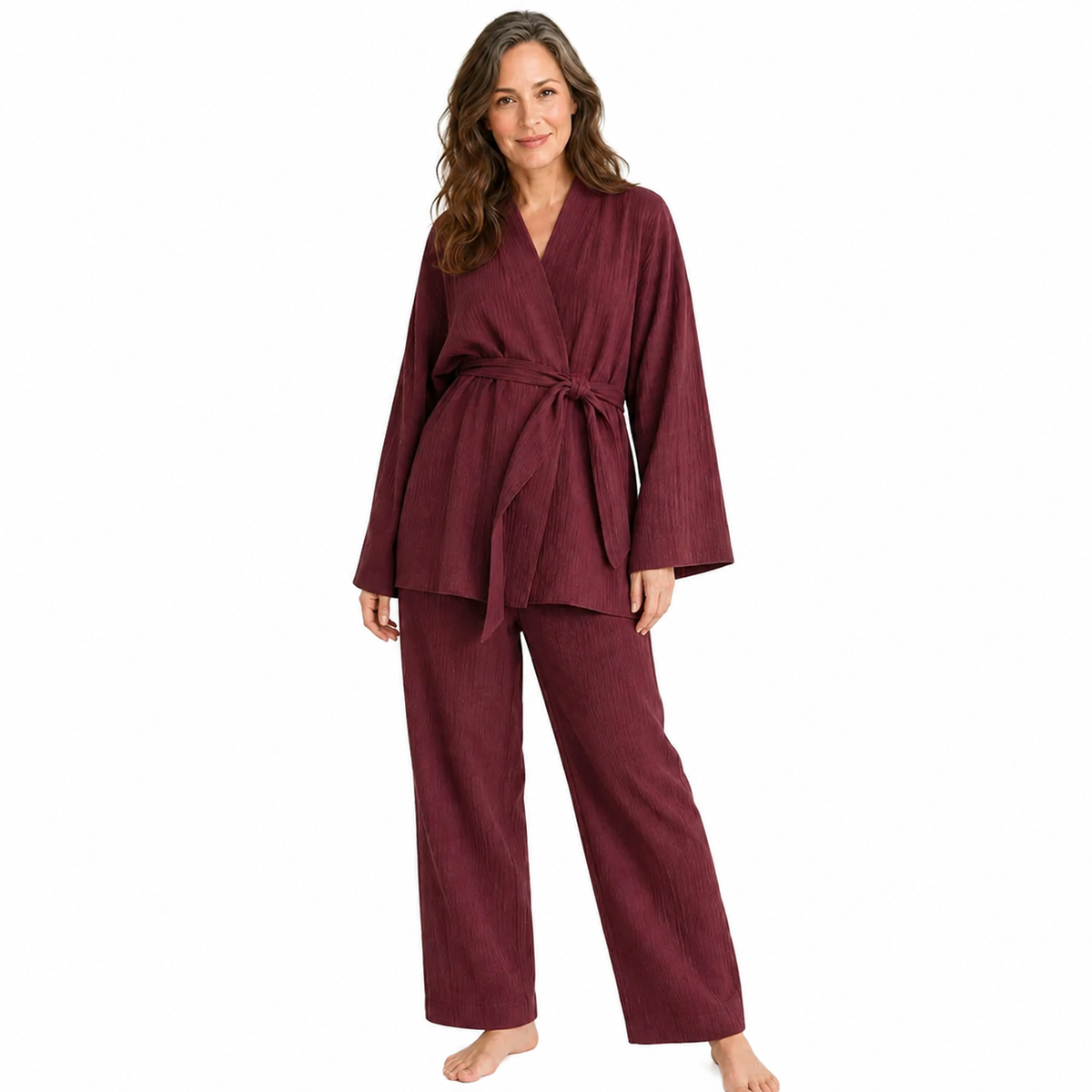 Women's Crinkle Cotton Tie-Waist Relaxed Fit Pajama Set