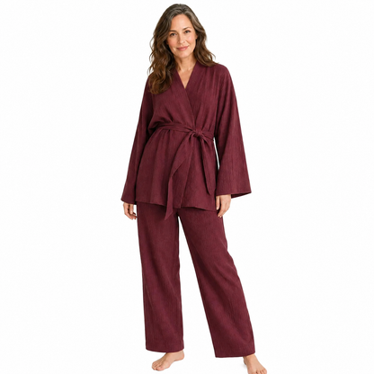 Women's Crinkle Cotton Tie-Waist Relaxed Fit Pajama Set