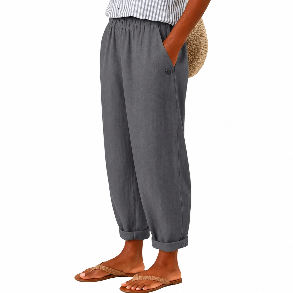Women's Relaxed Cotton Blend Straight-Leg Trousers