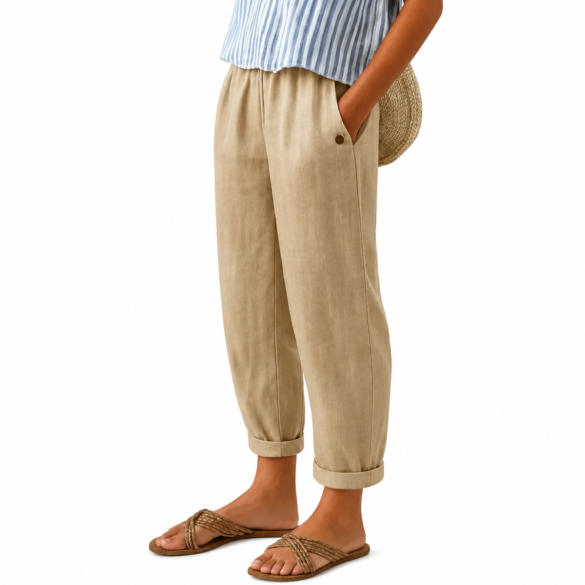 Women's Relaxed Cotton Blend Straight-Leg Trousers