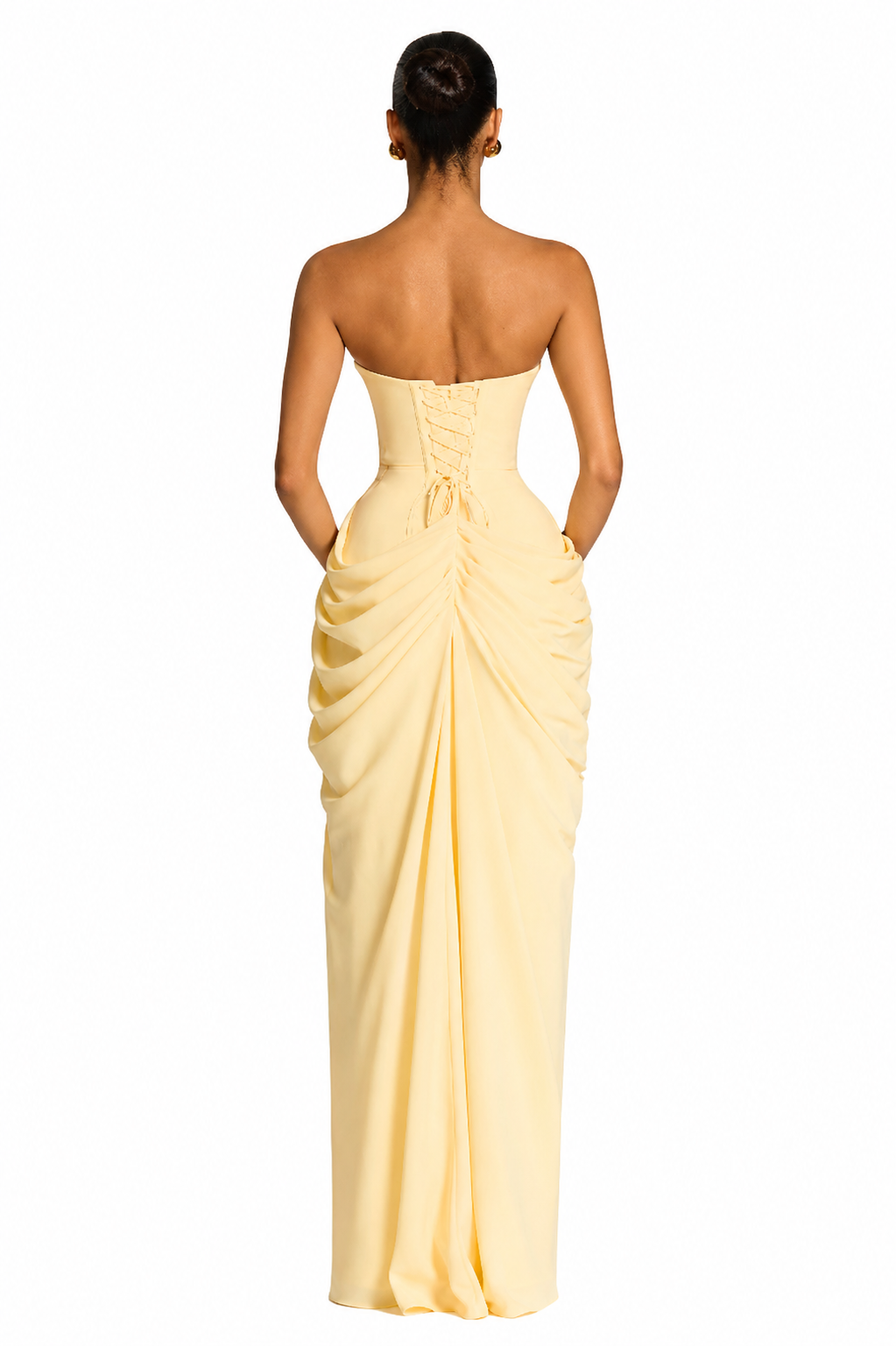 Women's Strapless Draped Maxi Dress Side Slit