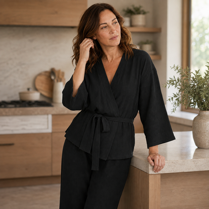 Women's Crinkle Cotton Tie-Waist Relaxed Fit Pajama Set