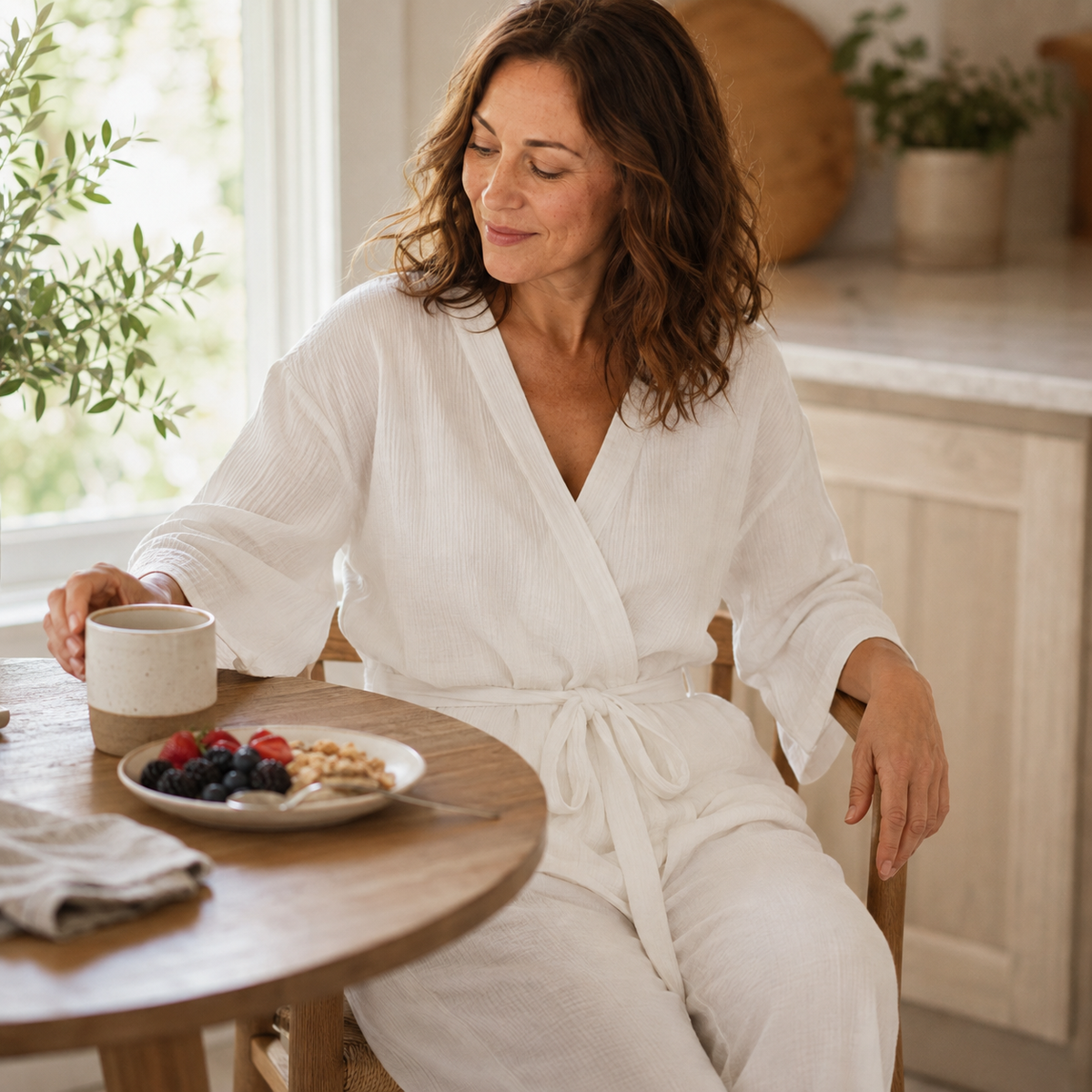 Women's Crinkle Cotton Tie-Waist Relaxed Fit Pajama Set