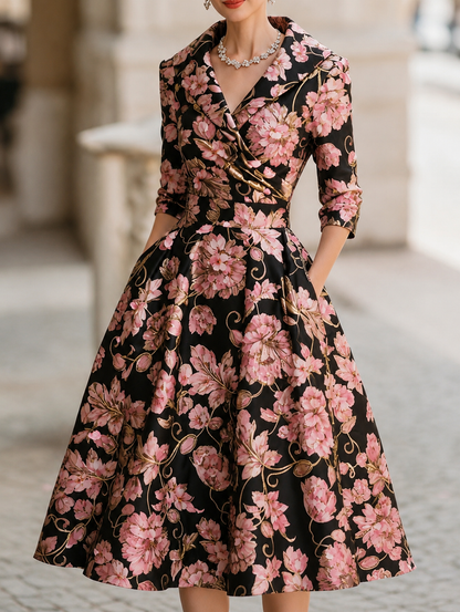 Women's Floral Midi Dress – Elegant Structured Fit