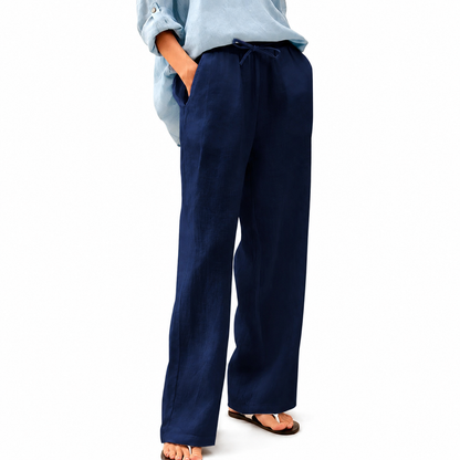 Women's 100% Linen Drawstring Straight-Leg Pants