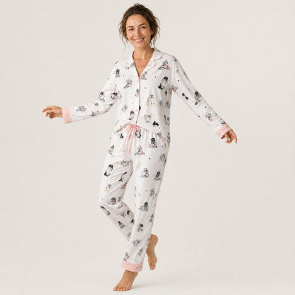 Women's Cotton Dog Print Long Sleeve Pajama Set