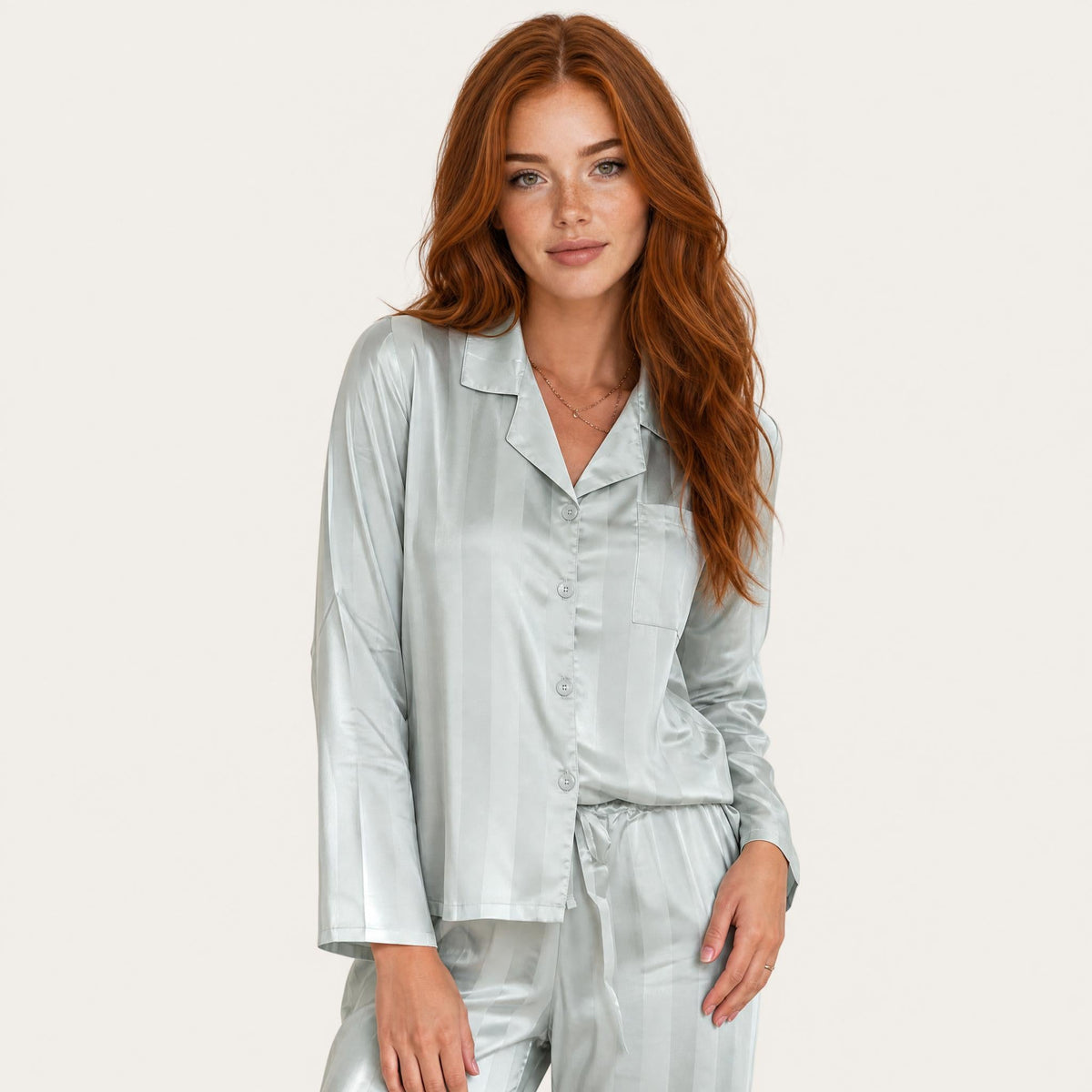 Women's Satin Pajama Set Long Sleeve Top & Pants