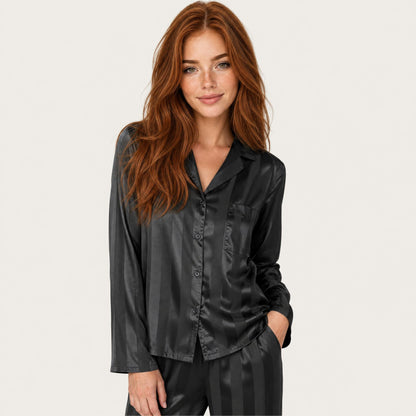 Women's Satin Pajama Set Long Sleeve Top & Pants