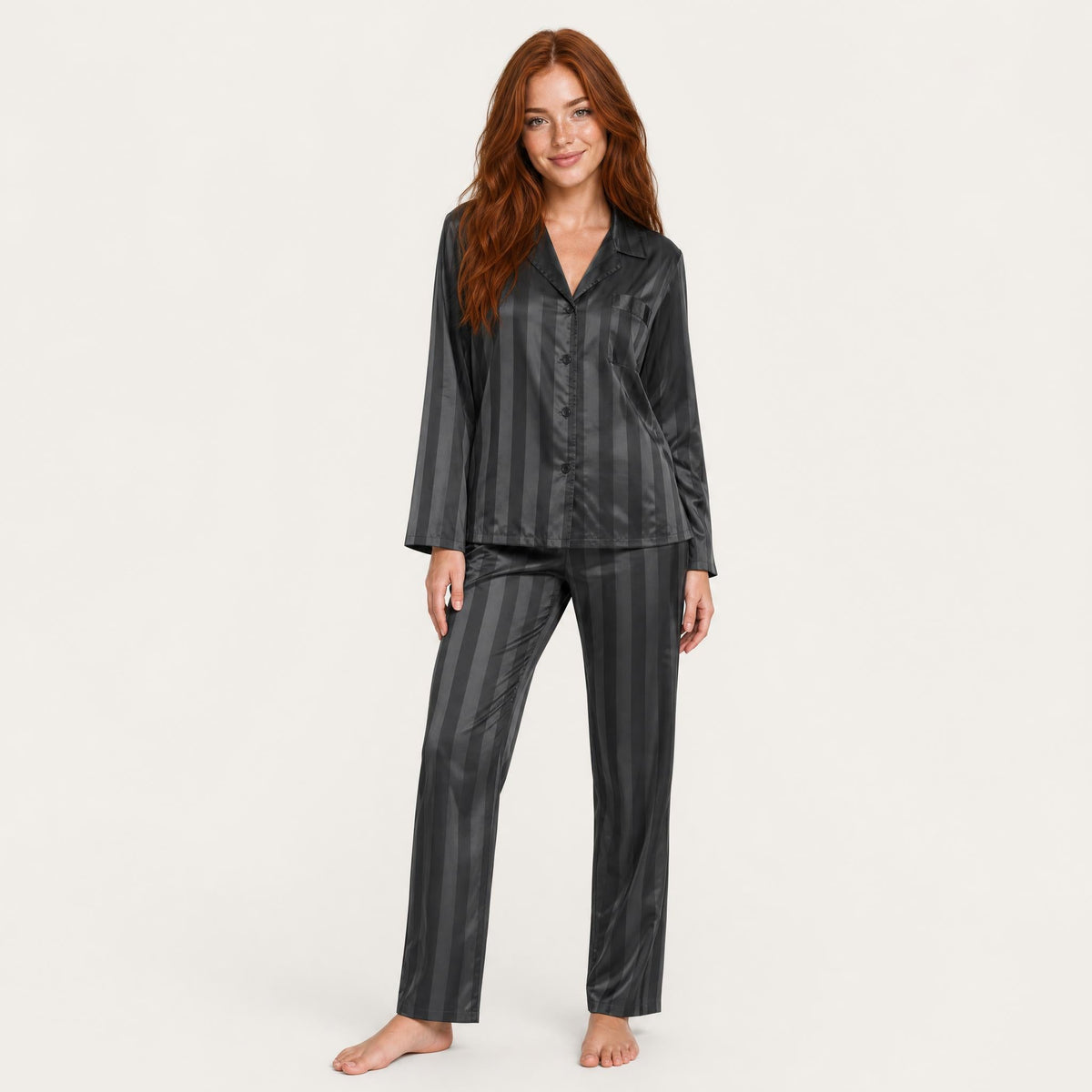 Women's Satin Pajama Set Long Sleeve Top & Pants