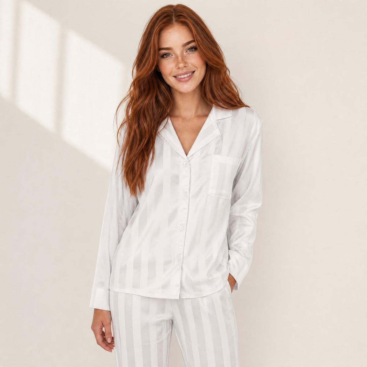 Women's Satin Pajama Set Long Sleeve Top & Pants